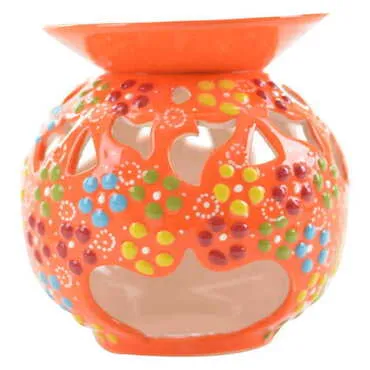 Turkish Ceramic Relief Oil Burner with Candle Holder - 5