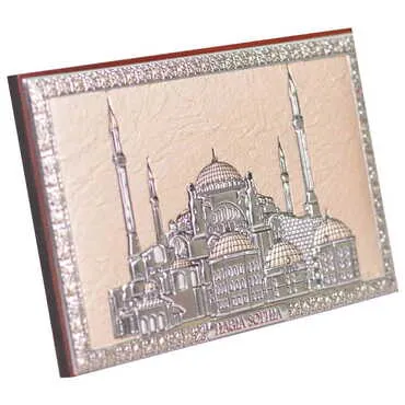Hagia Sophia Themed Silver Plated Desktop Decor Mahogany 78X125 Mm - Standart - 2