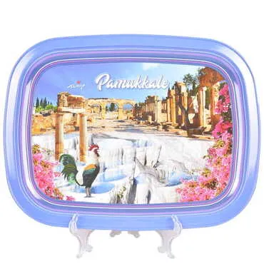 Toptan Pamukkale Temalı Myros Metal Resimli Tepsi 305x235 mm