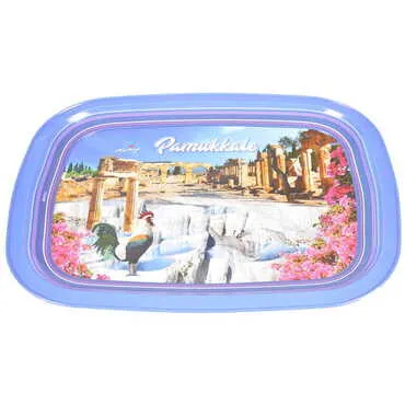 Toptan Pamukkale Temalı Myros Metal Resimli Tepsi 305x235 mm - Standart - 2