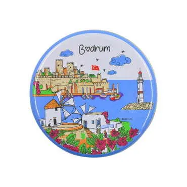 Bodrum Themed Round Tin Gift Box 73x35 mm - Standart - 4