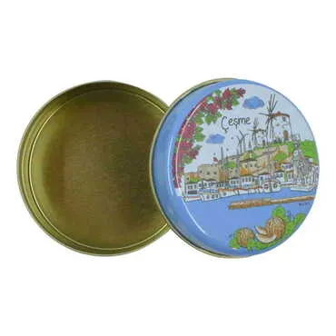 Toptan Çeşme Temalı Myros Yuvarlak Metal Kutu 73x35 mm - Standart - 2