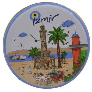 Izmir Themed Round Tin Gift Box 73x35 mm