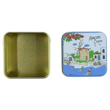 Alacati Region Themed Customised Round Tin Metal Box 75x75x35 mm - Standart - 2