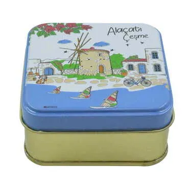 Alacati Region Themed Customised Round Tin Metal Box 75x75x35 mm - Standart - 4