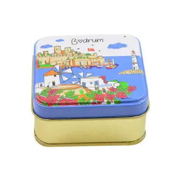 Bodrum Themed Customised Round Tin Metal Box 75x75x35 mm - Standart - 2