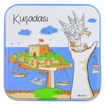 Kusadasi Themed Customised Round Tin Metal Box 75x75x35 mm - Standart