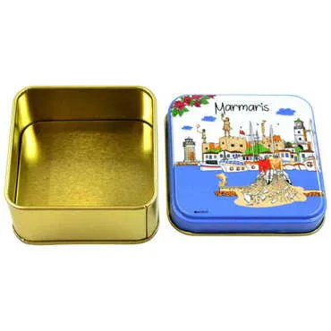 Marmaris Themed Customised Round Tin Metal Box 75x75x35 mm - Standart - 3