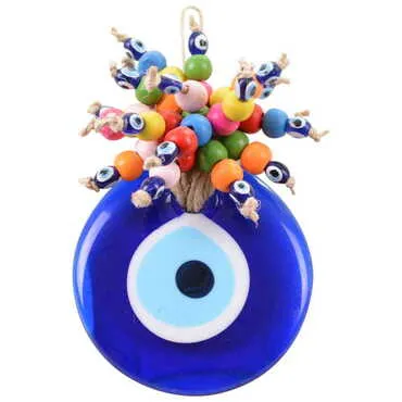 Handmade Wicker Wall Hanging Beaded Evil Eye No: 3 65x70 mm