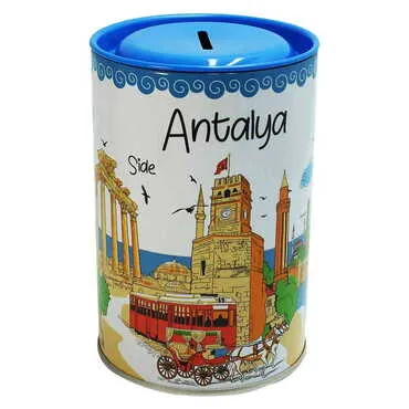 Toptan Antalya Bölgesi Temalı Myros Metal Kumbara 83x83x125 mm