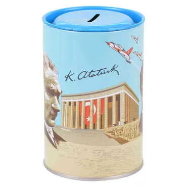 Ataturk Themed Customised Kids Tin Round Coin Box 83x83x125 mm - Standart - 2