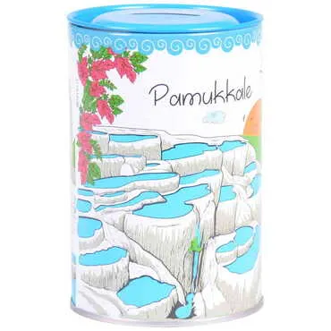 Pamukkale Themed Customised Kids Tin Round Coin Box 83x83x125 mm