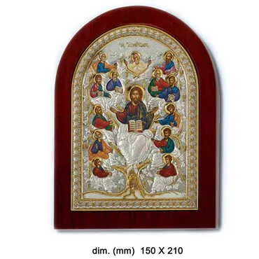 The Last Supper Of Jesus İcon With Bi-Laminated Silver Plaque, Golden Decoration And Wooden Icon