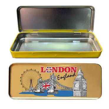 London Themed Customised Metal Tin Pencil Case 210x80x25 mm - Standart
