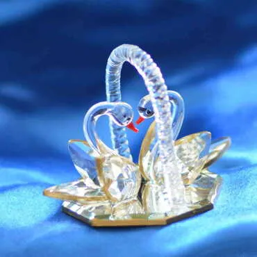 Crystal Couple Swans in Gilding Basket Figurine No. 2 - Standart - 2