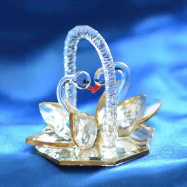 Crystal Couple Swans in Gilding Basket Figurine No. 2 - Standart - 3
