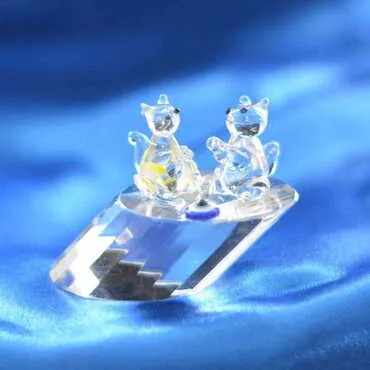 Crystal Two Squirrel on a Log Figurine