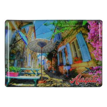 Alacati Region Themed Epoxy Dome Rectangle Souvenir Fridge Magnet 80x55 cm