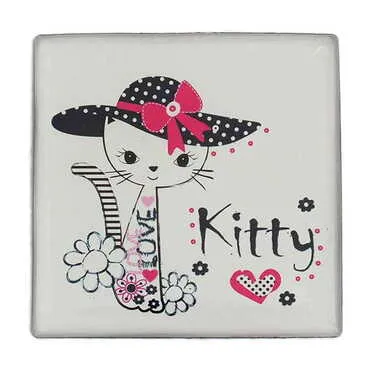 Cat Themed Epoxy Dome Square Souvenir Fridge Magnet 65x65 mm