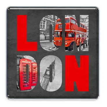 London Themed Epoxy Dome Square Souvenir Fridge Magnet 65x65 mm - Standart - 2