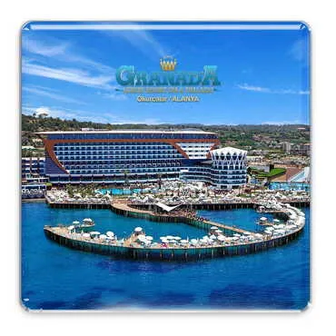 Hotel Themed Epoxy Dome Square Souvenir Fridge Magnet 65x65 mm