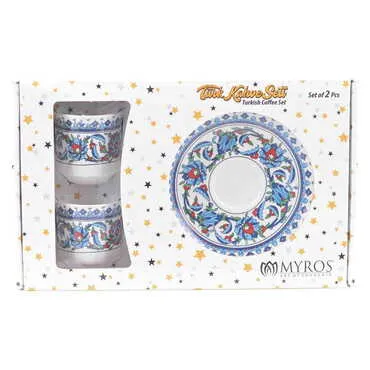 Tile Pattern Themed Turkish Ceramic Custom Printed Turkish Coffee Cup Set of 2 pcs - 5