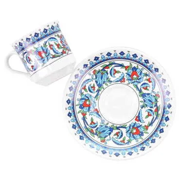 Tile Pattern Themed Turkish Ceramic Custom Printed Turkish Coffee Cup Set of 2 pcs - 6