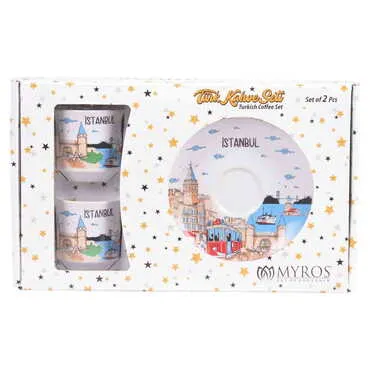 Istanbul Themed Turkish Ceramic Custom Printed Turkish Coffee Cup Set of 2 pcs - 3