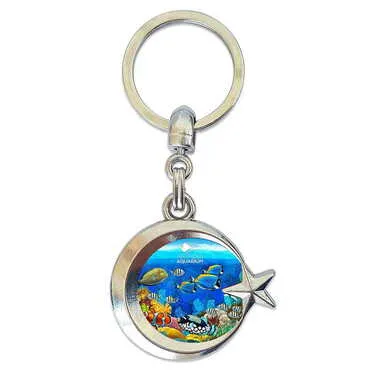 Aquapark Themed Metal Turkish Flag Enamel Keychain