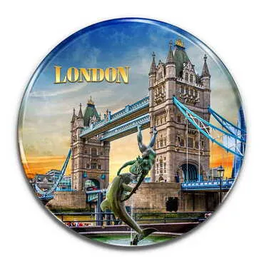 London Themed Epoxy Dome Round Souvenir Fridge Magnet 67 mm - Standart - 2