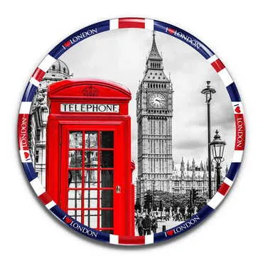 London Themed Epoxy Dome Round Souvenir Fridge Magnet 67 mm - Standart - 3