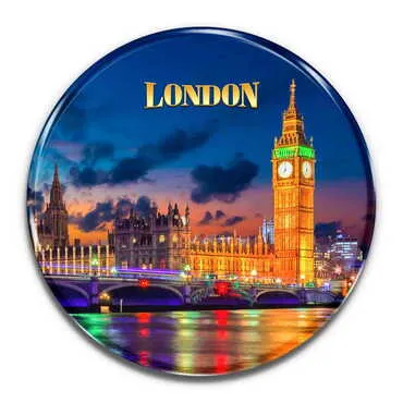 London Themed Epoxy Dome Round Souvenir Fridge Magnet 67 mm - Standart - 5