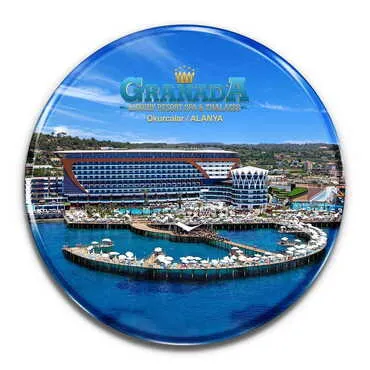 Hotel Themed Epoxy Dome Round Souvenir Fridge Magnet 67 mm