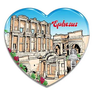 Ephesus Themed Epoxy Dome Heart Souvenir Fridge Magnet 65x60 mm - Standart