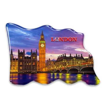 London Themed Epoxy Dome Flag Shaped Souvenir Fridge Magnet 70x50 mm - Standart - 3