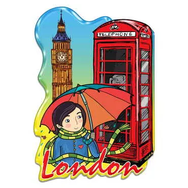London Themed Epoxy Dome Cut Out Special Shape Souvenir Fridge Magnet - Standart - 2
