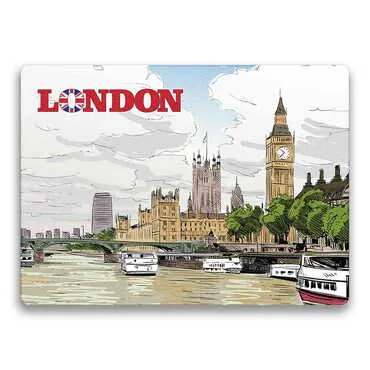 London Themed Wooden Uv Printed Souvenir Fridge Magnet 93x68 mm - Standart - 4