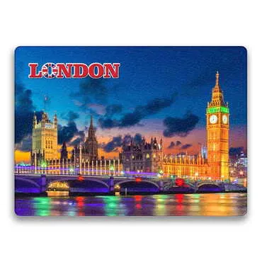 London Themed Wooden Uv Printed Souvenir Fridge Magnet 93x68 mm - Standart - 5