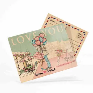 Sweetheart Themed Wooden UV Printed Travel Postcard 116x150 mm