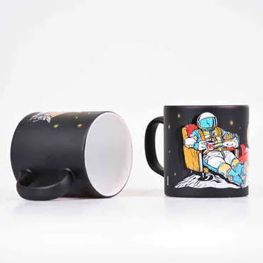 Astronaut Themed Ceramic Custom Printed Mug - (Lacivert A) - 3