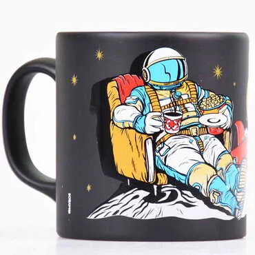 Astronaut Themed Ceramic Custom Printed Mug - (Lacivert A) - 5