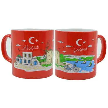 Alacati Region Themed Customised Serigraphy Printed Ceramic Mug 82x90 mm