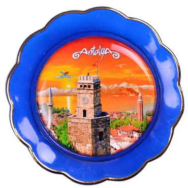 Antalya Themed Epoxy Dome Plate Shaped Souvenir Fridge Magnet 73 mm