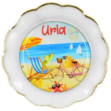 Urla Themed Epoxy Dome Plate Shaped Souvenir Fridge Magnet 73 mm