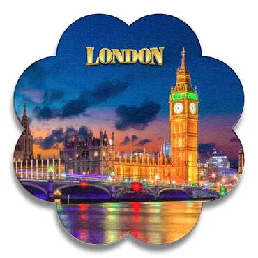 Toptan Londra Temalı Myros Ahşap Papatya Bardak Altlığı 100 mm - Standart - 2