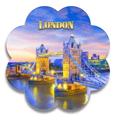Toptan Londra Temalı Myros Ahşap Papatya Bardak Altlığı 100 mm - Standart - 3