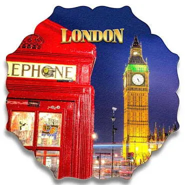 Toptan Londra Temalı Myros Ahşap Yıldız Bardak Altlığı 100 mm - Standart - 4