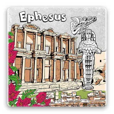Museum Themed Stone Square Souvenir Fridge Magnet 50x50 mm