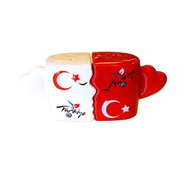 Ceramic Hugging Red and White Salt and Black Pepper Shaker - Standart