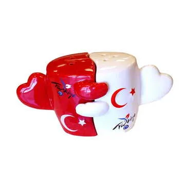 Ceramic Hugging Heart Shaped Red and White Salt and Black Pepper Shaker